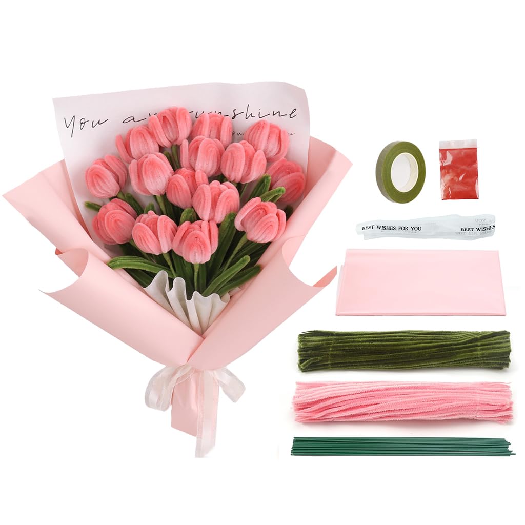 HASTHIP DIY Flower Making Material Kit Plush Wire Crafting Art Tulips Flower Material Kit DIY Wire Craft Art Kit Tulips Flower Bouquet Material Kit DIY Handmade Flower Gift HASTHIP DIY Flower Making Material Kit Plush Wire Crafting Art Tulips Flower Material Kit DIY Wire Craft Art Kit Tulips Flower Bouquet Material Kit DIY Handmade Flower Gift